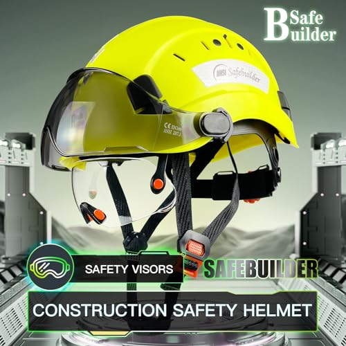 SAFEBUILDER Safety Helmet Hard Hat with Visor Clear & Tinted Adjustable Vented ABS Work Helmet 6-Point Suspension ANSI Z89.1 Approved for Industrial (Fluorescent Yellow Hat with Clear & Tinted Visor) - Image 2