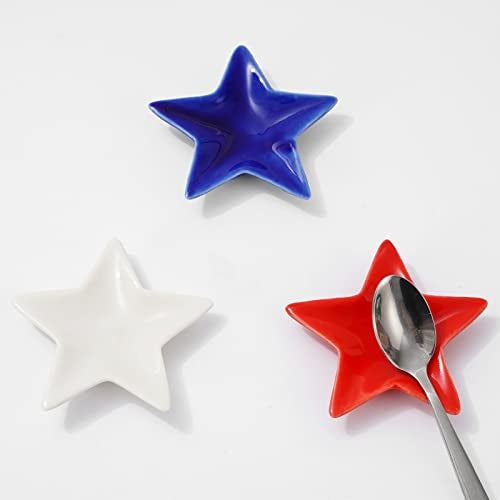 Whaline 3Pcs Patriotic Star Coffee Spoon Rest 4th of July Ceramic Teaspoon Holder Red Blue White Star Ring Dish for - Image 2