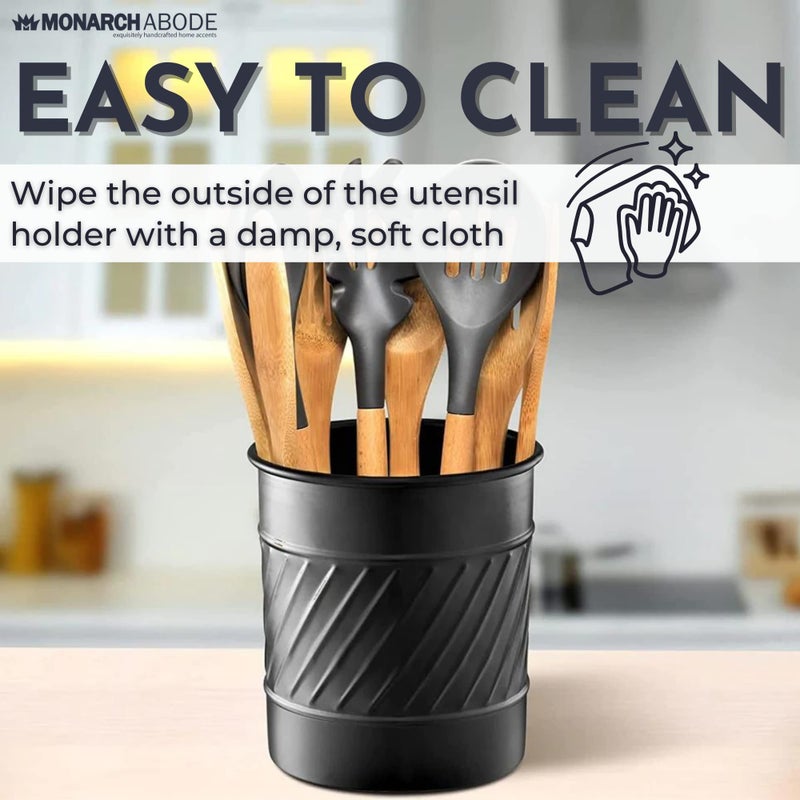 Monarch Abode 39677 Metal Handcrafted Wave Embossed Caddy  Kitchen Interior Organizer for Utensils  Crock for Cooking Utensils  Multipurpose  Large Utensil Holder  Antique Copper Finish - Image 5