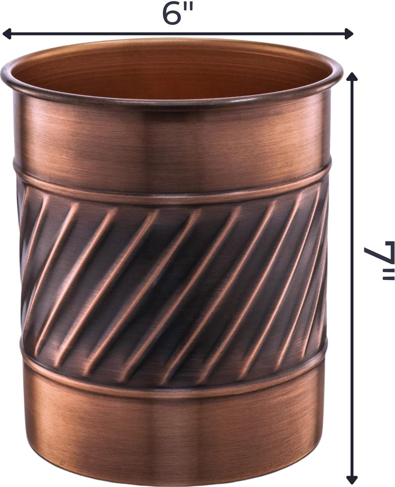 Monarch Abode 39677 Metal Handcrafted Wave Embossed Caddy  Kitchen Interior Organizer for Utensils  Crock for Cooking Utensils  Multipurpose  Large Utensil Holder  Antique Copper Finish - Image 2