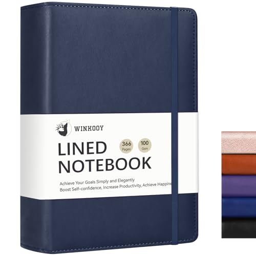 Winkooy Lined Journal Notebook, 366 Pages, 100Gsm Leather Hardcover Journals for Writing Thick A5 College Ruled Classic Notebook with Pen Loop, Daily Journal for Women Men Travel Business Work Office - Image 1