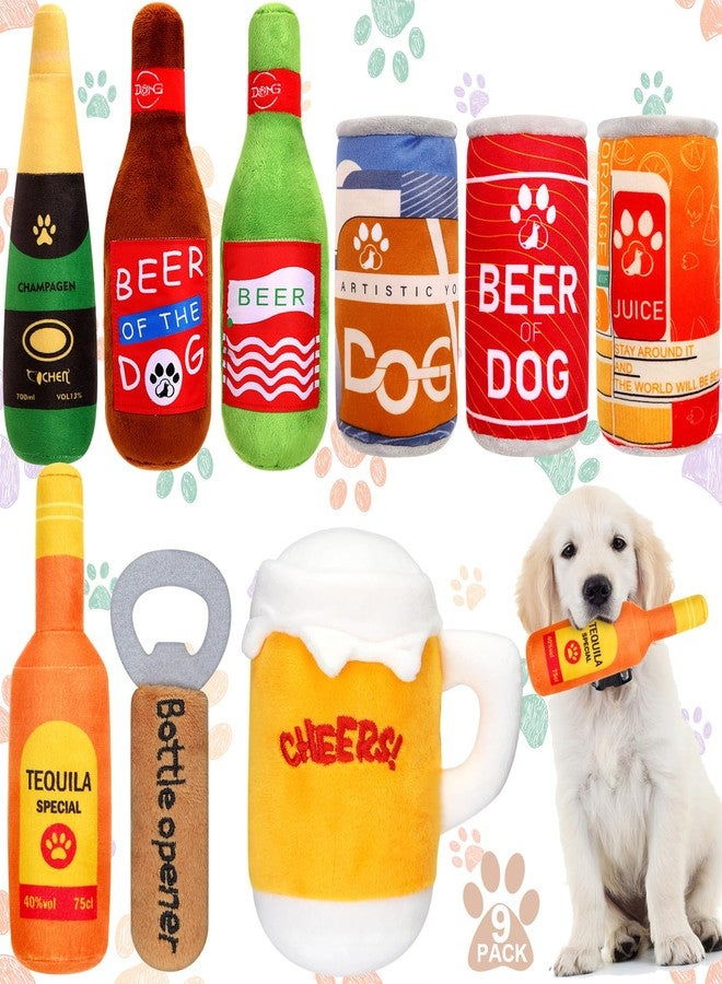 Glimin 9 Pcs Beer Dog Squeaky Plush Toys Set Water Bottle Squeaky Toys Bulk Dog Interactive Funny Puppy Teething Chewing with Squeaker for Small and Medium Pet Training Teeth Doggie Birthday Gifts - Image 1