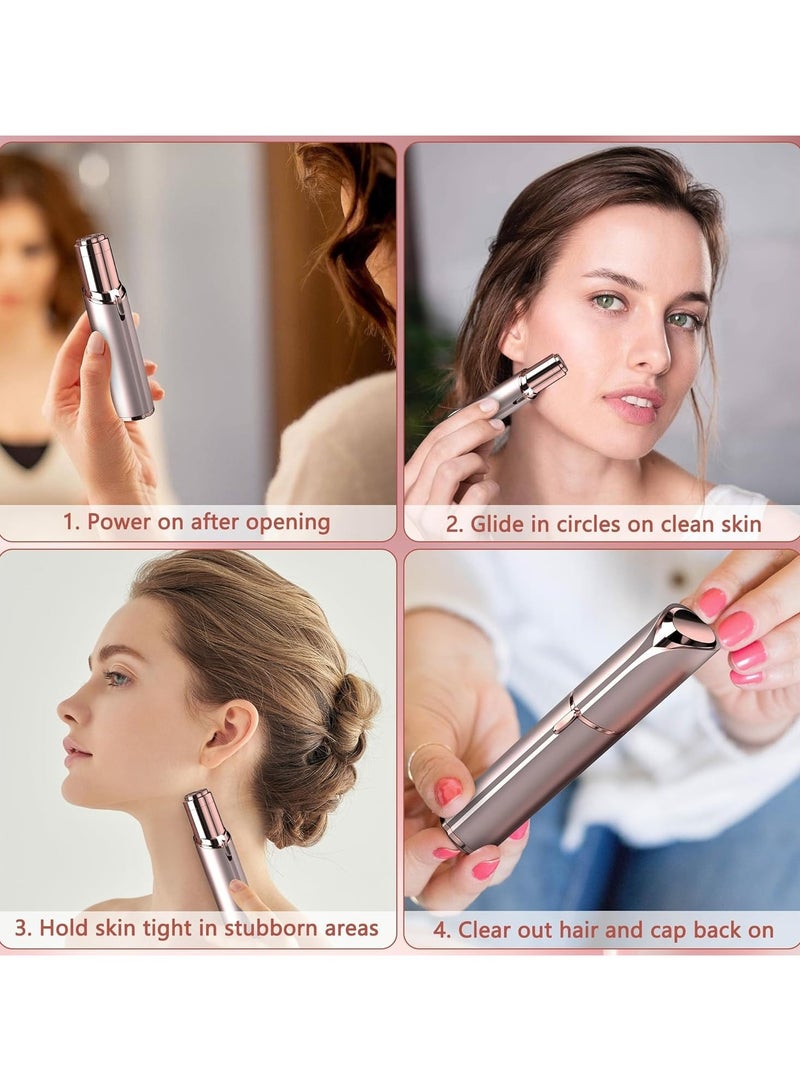 عام جهاز إزالة شعر الوجه للنساء، مع رأسين بديلين، ماكينة حلاقة نسائية محمولة، قابلة لإعادة الشحن، لإزالة الشعر بدون ألم من الوجه، الشفة العليا، الذقن، والزغب الناعم. - Image 2