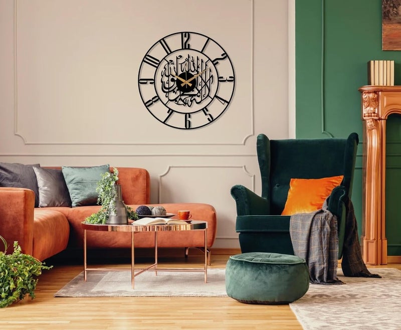 Arabs Kalima Shahada Metal Islamic Wall Clock for Living Room Modern Islamic Wall Art Decor Silent Big Arabic Wall Watch for Home Decor Muslim Gifts Kalima Shahada 50 CM - Image 5