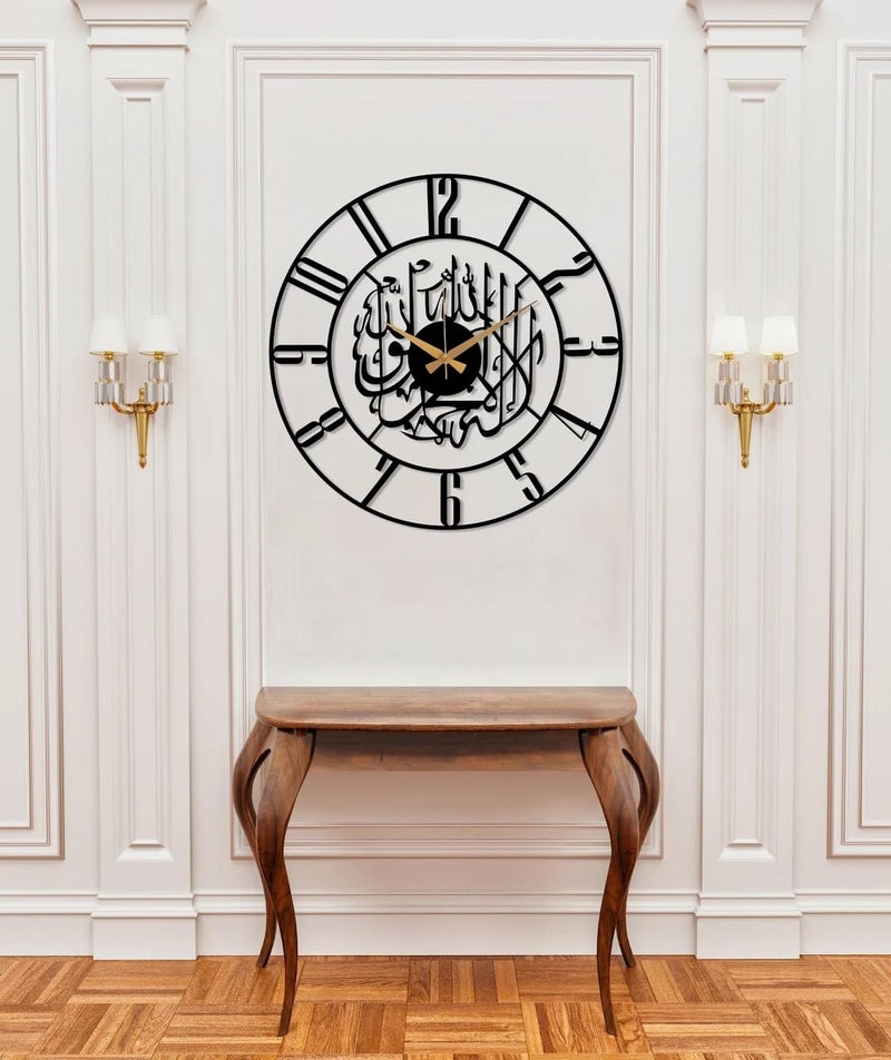 Arabs Kalima Shahada Metal Islamic Wall Clock for Living Room Modern Islamic Wall Art Decor Silent Big Arabic Wall Watch for Home Decor Muslim Gifts Kalima Shahada 50 CM - Image 2