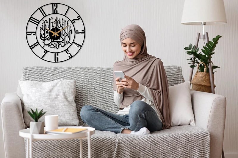 Arabs Kalima Shahada Metal Islamic Wall Clock for Living Room Modern Islamic Wall Art Decor Silent Big Arabic Wall Watch for Home Decor Muslim Gifts Kalima Shahada 50 CM - Image 3