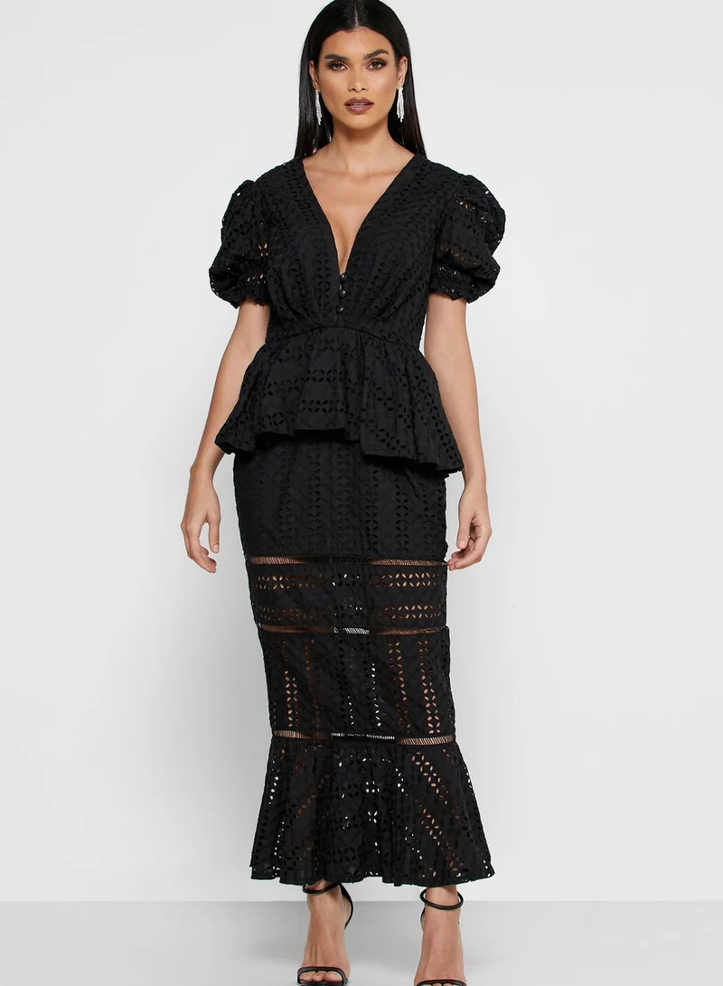 Threadz by Ajooni Peplum Schiffli Dress