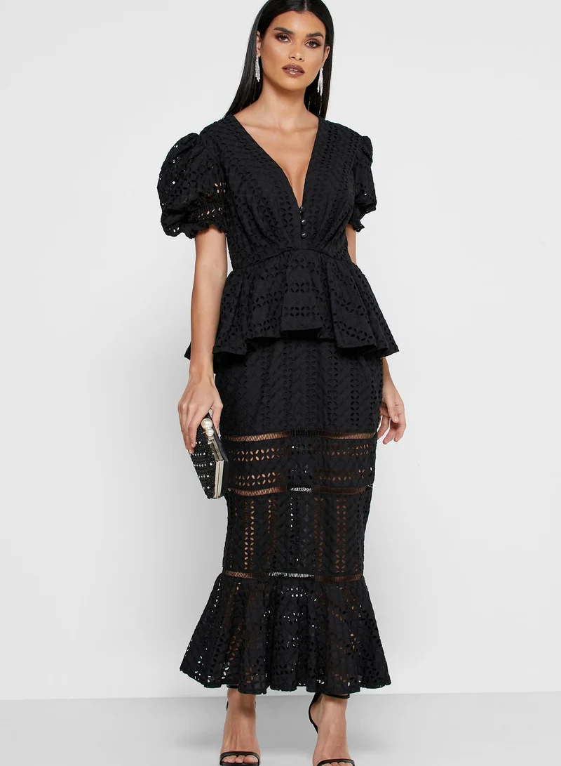 Threadz by Ajooni Peplum Schiffli Dress
