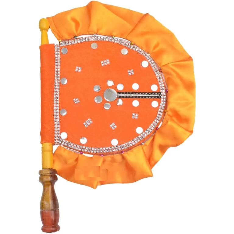 DIGSMORDEN DIGSMORDEN Velvet Cloth Hand Made Beautiful Traditional Orange Color Hand Fan with Wooden Handle Work for Cool Air Home Decor Travel use  - Image 1