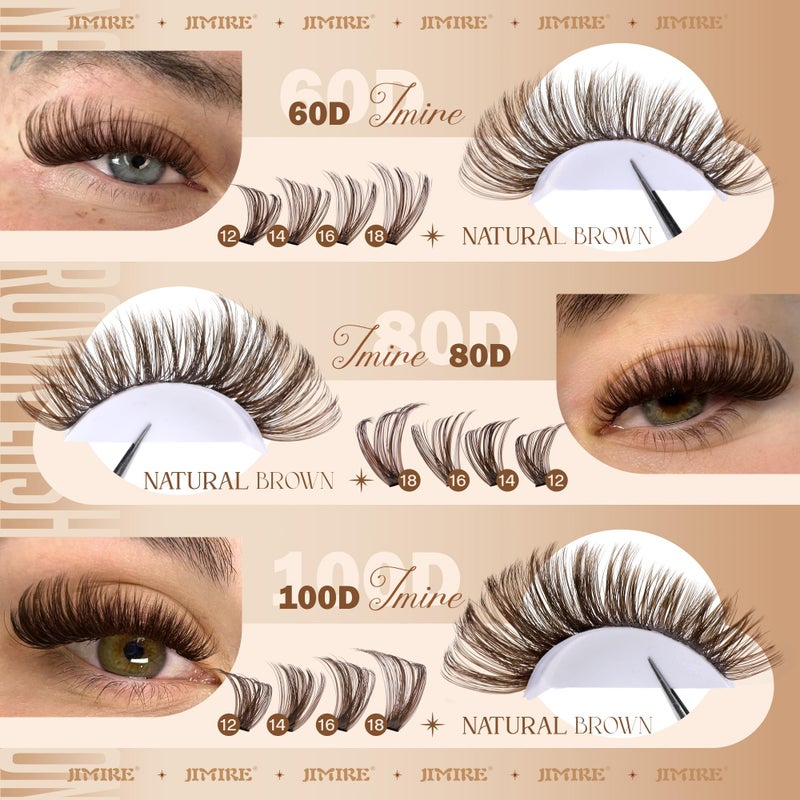 JIMIRE Brown Lash Clusters 6 Styles Mixed D Curly Eyelash Clusters Natural 476Pcs Fluff Cluster Eyelash Extensions Wispy Brown Cluster Lashes Extensions for Everyday Wear(30D+40D+50D+60D+80D+100D) - Image 3