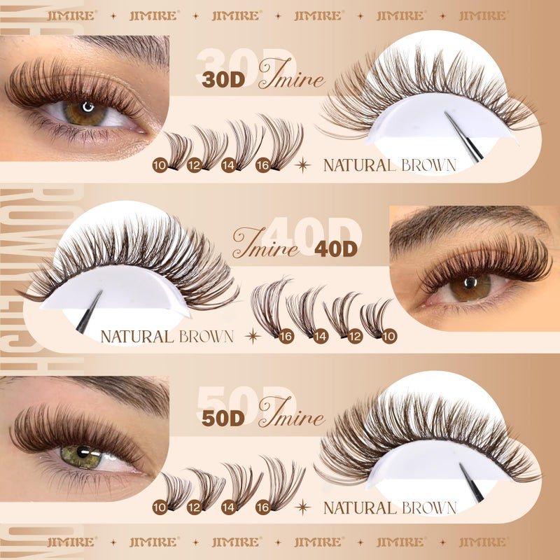 JIMIRE Brown Lash Clusters 6 Styles Mixed D Curly Eyelash Clusters Natural 476Pcs Fluff Cluster Eyelash Extensions Wispy Brown Cluster Lashes Extensions for Everyday Wear(30D+40D+50D+60D+80D+100D) - Image 2
