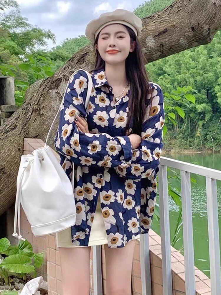 Sister gathering uniform wedding wedding bridesmaid group photo performance clothing 90s retro Hong Kong style floral shirt - Image 1
