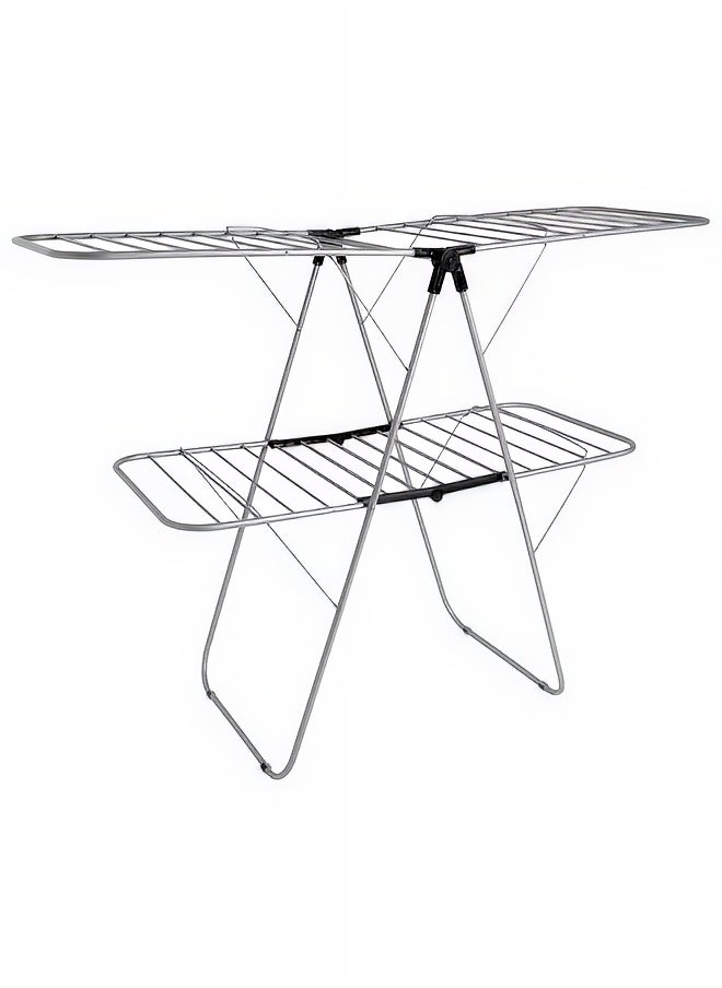 Taimi 2-Tier Foldable Clothes Drying Rack, Steel Clothes Dryer for Indoor and Outdoor Use - Grey  - Image 1