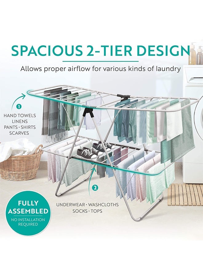 Taimi 2-Tier Foldable Clothes Drying Rack, Steel Clothes Dryer for Indoor and Outdoor Use - Grey  - Image 3