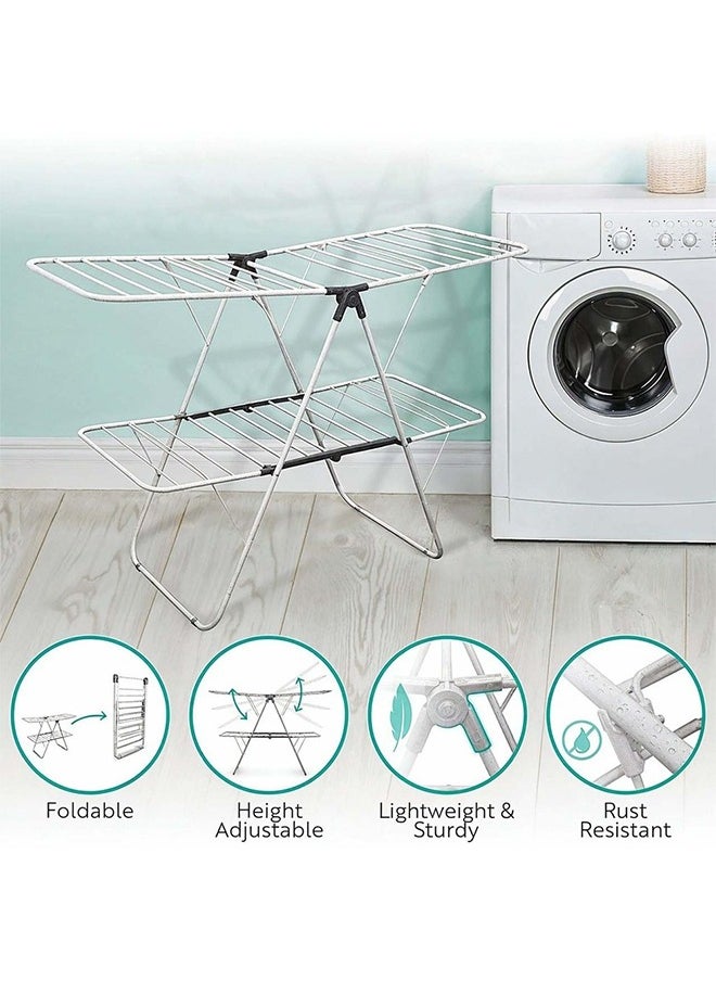 Taimi 2-Tier Foldable Clothes Drying Rack, Steel Clothes Dryer for Indoor and Outdoor Use - Grey  - Image 2
