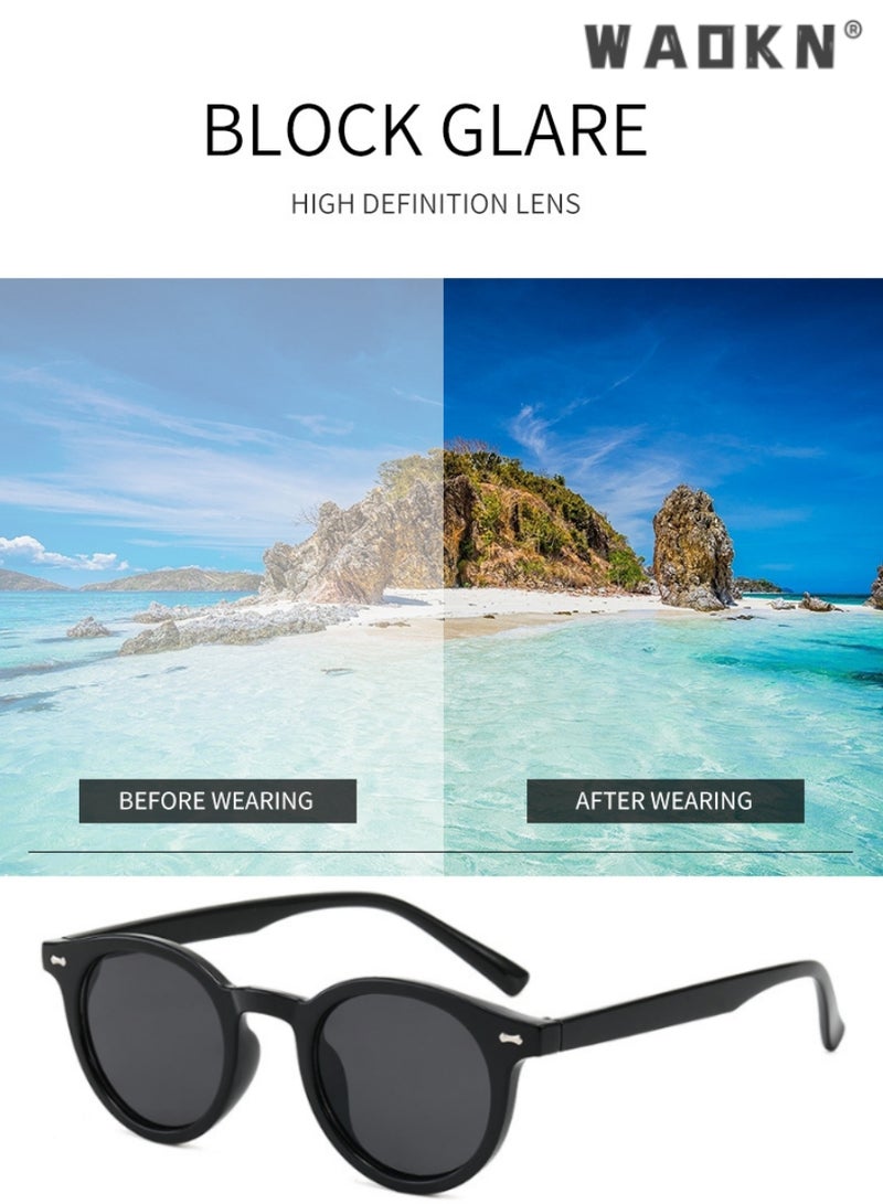WAOKN Round Sunglasses Polarised UV400 Fashion Glasses for Men Women TR90 Frame Sunglasses,Small Circle Sun Glasses Classic Vintage Retro Shades,Fashion Anti-Glare Sun Shades for Driving,Fishing,Traveling - Image 3