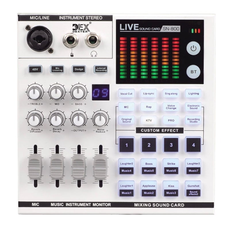 K-H Podcast Mixer Live Streaming Professional Sound Card, Audio Mixer, Voice Changer Soundboard with Audio Interface, Bluetooth, Noise Reduction, Phantom 48V, DJ Mixer Board for Live/Podcasting/Gaming - Image 1