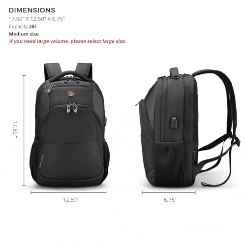 Swissdigital Design Travel Laptop Backpack, College Laptops Backpack with USB Charging Port for Men and Women Fits 16 Inch Notebook, Black | ANDWIL - Image 3