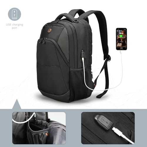 Swissdigital Design Travel Laptop Backpack, College Laptops Backpack with USB Charging Port for Men and Women Fits 16 Inch Notebook, Black | ANDWIL - Image 2
