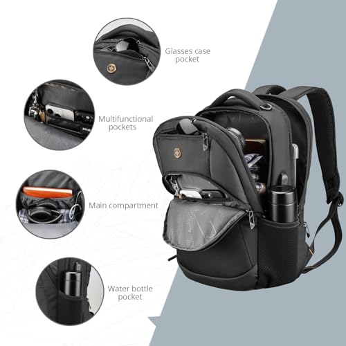 Swissdigital Design Travel Laptop Backpack, College Laptops Backpack with USB Charging Port for Men and Women Fits 16 Inch Notebook, Black | ANDWIL - Image 5