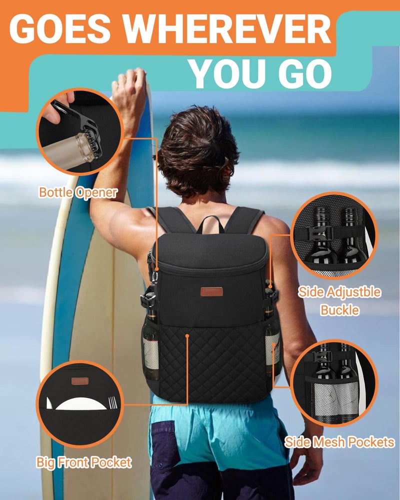 Tuwubi Soft Cooler Backpack 30 Cans/45 Cans, Backpack Coolers Insulated Leak Proof Thermal Lunch Backpack for Men Work Small Cooler Bag Beach Travel Picnic Drink Beverage Beer(30 Cans, Black) - Image 5