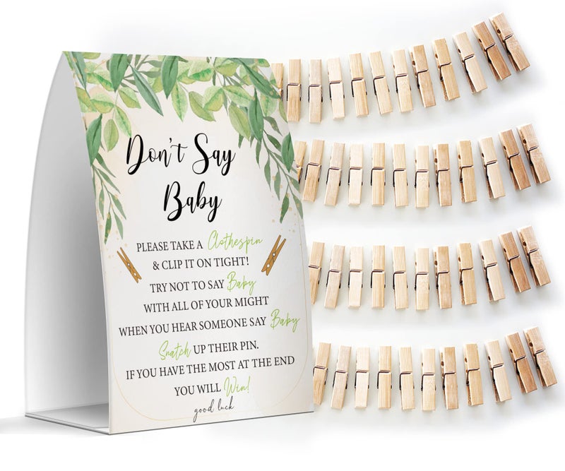 Dont Say Baby Set  One 5x7 Sign and 50 Mini Clothespins Baby Shower Games Baby Shower Decoration Gender Neutral Baby Shower  MsJb025