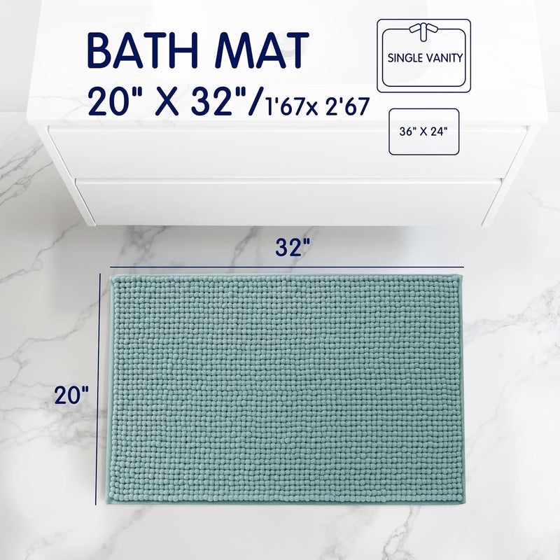 subrtex Bathroom Rugs, 20" x 32" Chenille Bath Rug Soft Short Plush Bath Mat Soft Shower Mat Water Absorbent Shower Mat Quick Dry Machine Washable, Light Green - Image 3