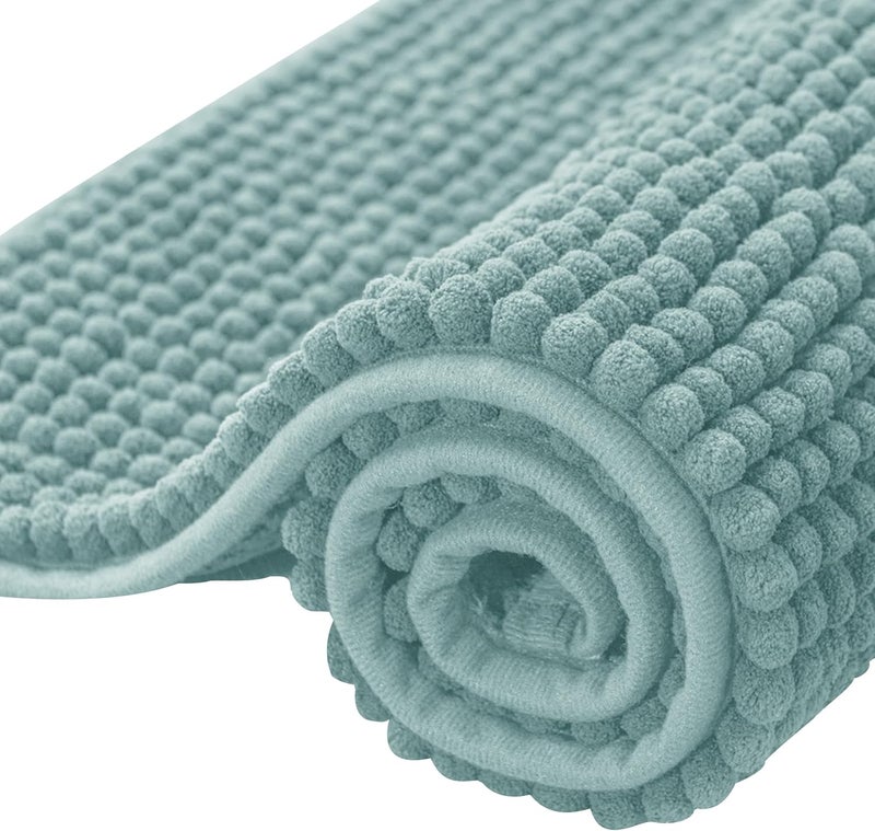 subrtex Bathroom Rugs, 20" x 32" Chenille Bath Rug Soft Short Plush Bath Mat Soft Shower Mat Water Absorbent Shower Mat Quick Dry Machine Washable, Light Green - Image 1