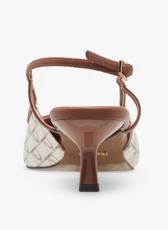 بابريكا حذاء نسائي بكعب رفيع وحزام بإبزيم وطبعة شعار - Image 5