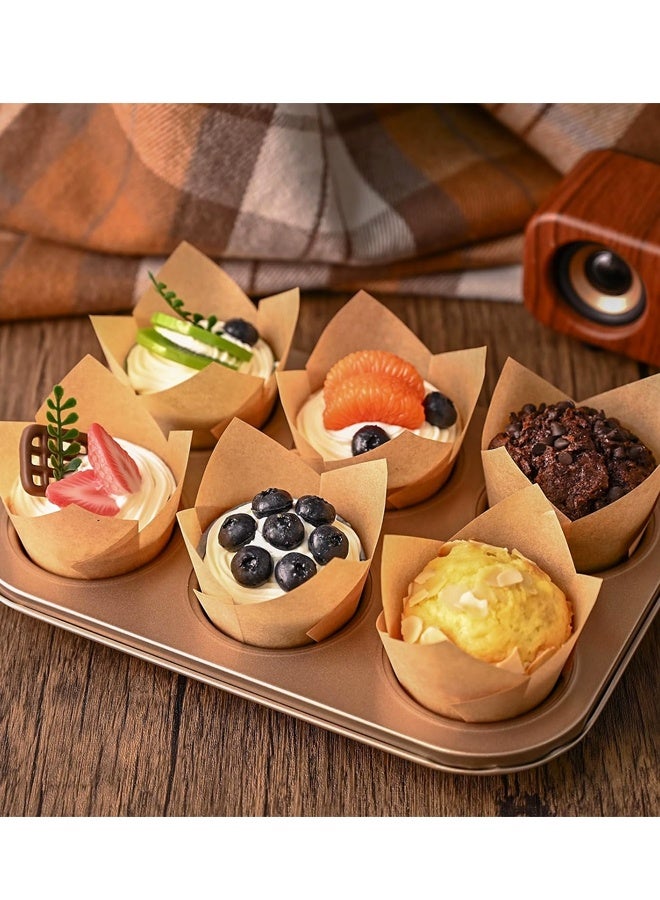 100 قطعة من بطانات الكب كيك المصنوعة من زهور التوليب الطبيعية لأكواب الخبز، وحاملات بطانات الكعك المصنوعة من ورق البرشمان الآمن غذائيًا، وأغلفة الكب كيك المقاومة للدهون - Image 4