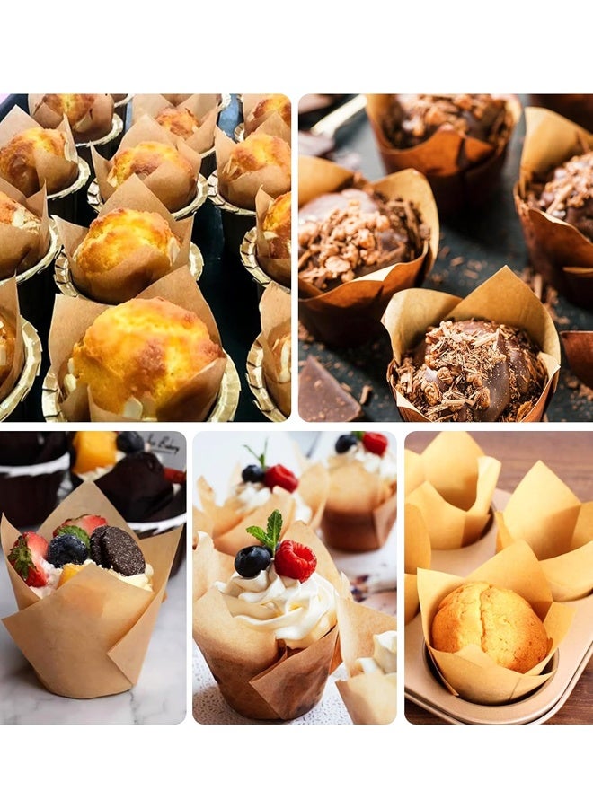 100 قطعة من بطانات الكب كيك المصنوعة من زهور التوليب الطبيعية لأكواب الخبز، وحاملات بطانات الكعك المصنوعة من ورق البرشمان الآمن غذائيًا، وأغلفة الكب كيك المقاومة للدهون - Image 5