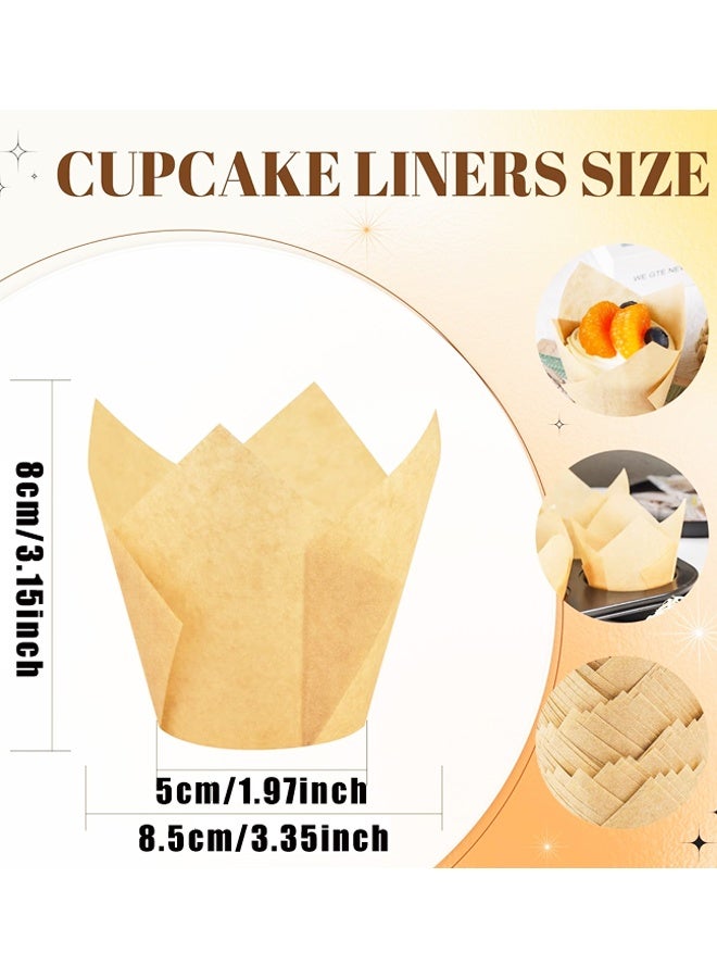 100 قطعة من بطانات الكب كيك المصنوعة من زهور التوليب الطبيعية لأكواب الخبز، وحاملات بطانات الكعك المصنوعة من ورق البرشمان الآمن غذائيًا، وأغلفة الكب كيك المقاومة للدهون - Image 2