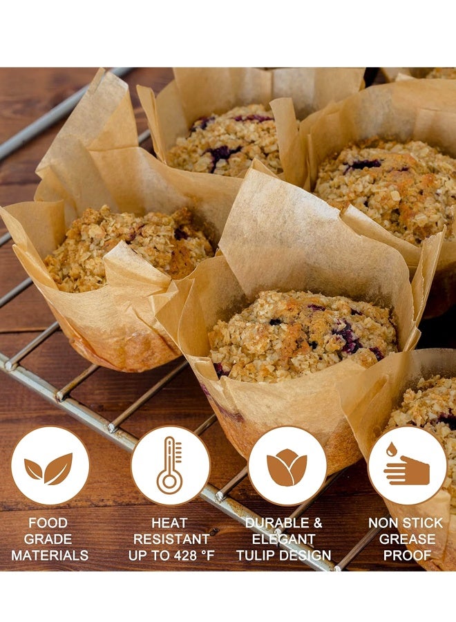 100 قطعة من بطانات الكب كيك المصنوعة من زهور التوليب الطبيعية لأكواب الخبز، وحاملات بطانات الكعك المصنوعة من ورق البرشمان الآمن غذائيًا، وأغلفة الكب كيك المقاومة للدهون - Image 3