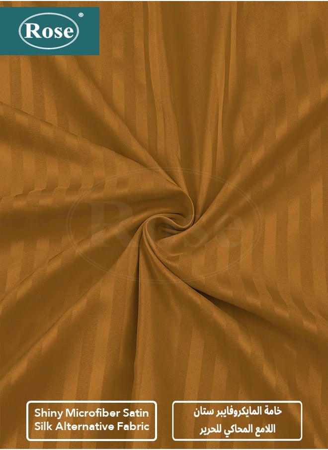 Rose - Rose Luxurious Hotel Stripe Fitted Sheet with Deep Pockets and Pillow Cases, Bed Sheet 3-Pieces Set, Soft & Silky Microfiber Breathable and Cooling, King Size 200x200+35 cm, Brown - Image 1