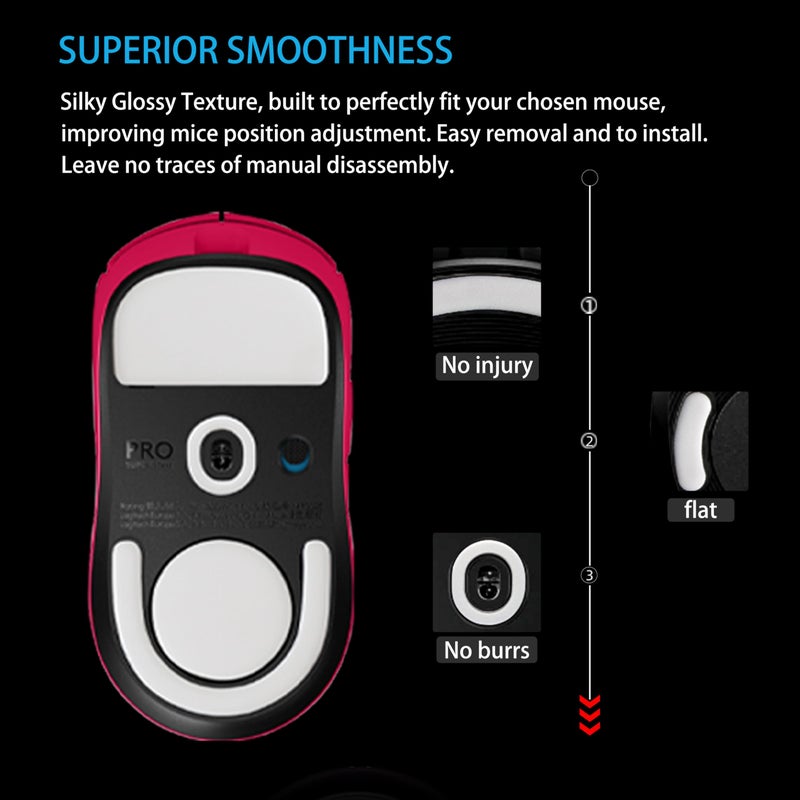ESPTIGER ICE V2 Gaming Mouse Skates for Logitech G PRO X Superlight 2 / PRO X2 SuperStrike - Smooth PTFE Replacement Feet, 2.5D Curved Edges, 3M Adhesive, White - Image 5