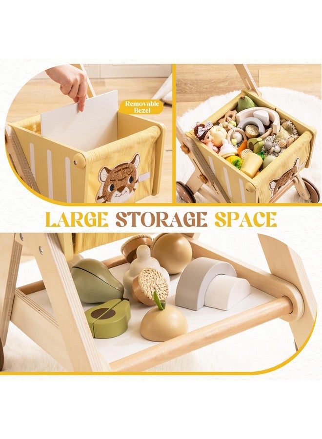 ROBOTIME Wooden Shopping Cart Toy for Toddler Kids, Height-Adjustable Wooden Baby Push Walker, Sit to Stand Walker for Baby Learning to Walk for Boys and Girls - Image 3