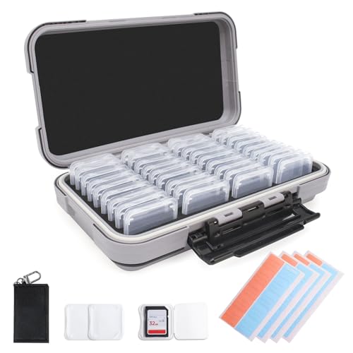 Micscrew 36 Slots Memory Card Case & 36 Transparent Card Cases, Light Gray Camera SD Card Holder Storage with Individual Plastic Card Holder Case for SD Card, Camer Card Organizer for SD Card - Image 1