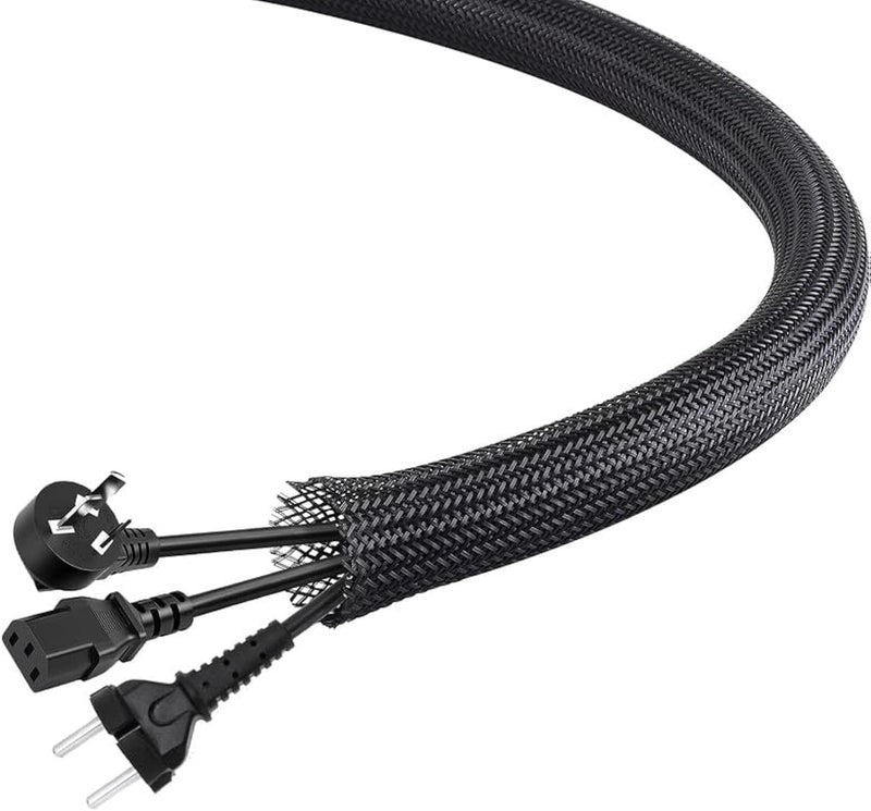 Aibole 25Ft-1.5inch PET Expandable Braided Wire Sleeving,Wire Loom Cable Sleeve for TV,Computer,Home Theater,Automotive,Home Industrial,Electrical Wires,Chemical,Protect Cat from Chewing Cords,Black - Image 1