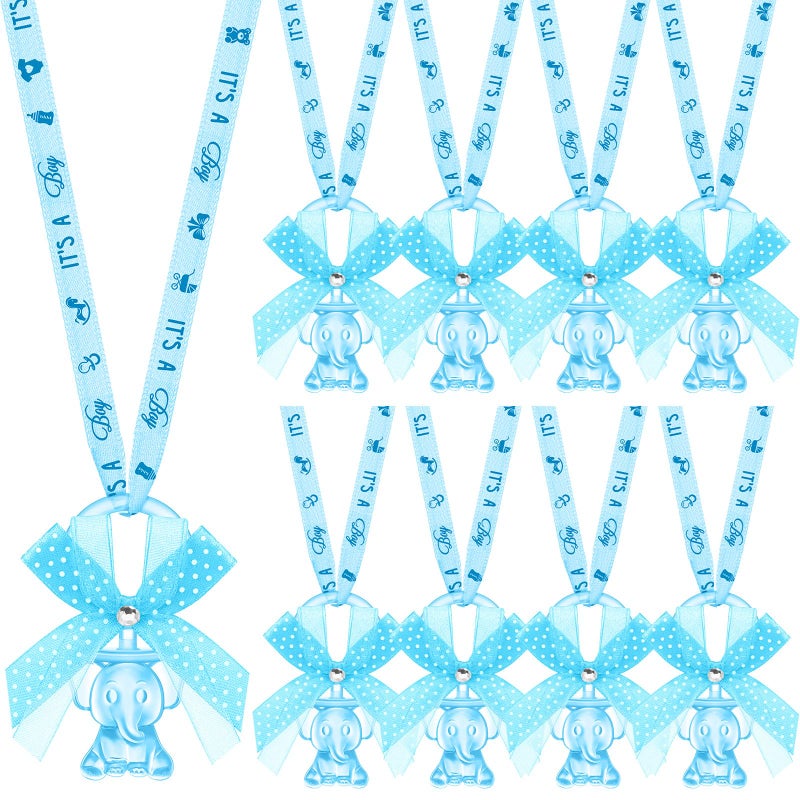 Tondiamo 60 Pcs Baby Shower Pacifiers Elephant Necklace Acrylic Baby Shower Party Favors with Cute Rhinestone Bows for Girls Boys Baby Shower Party Decoration Table Scatter(Blue) - Image 1