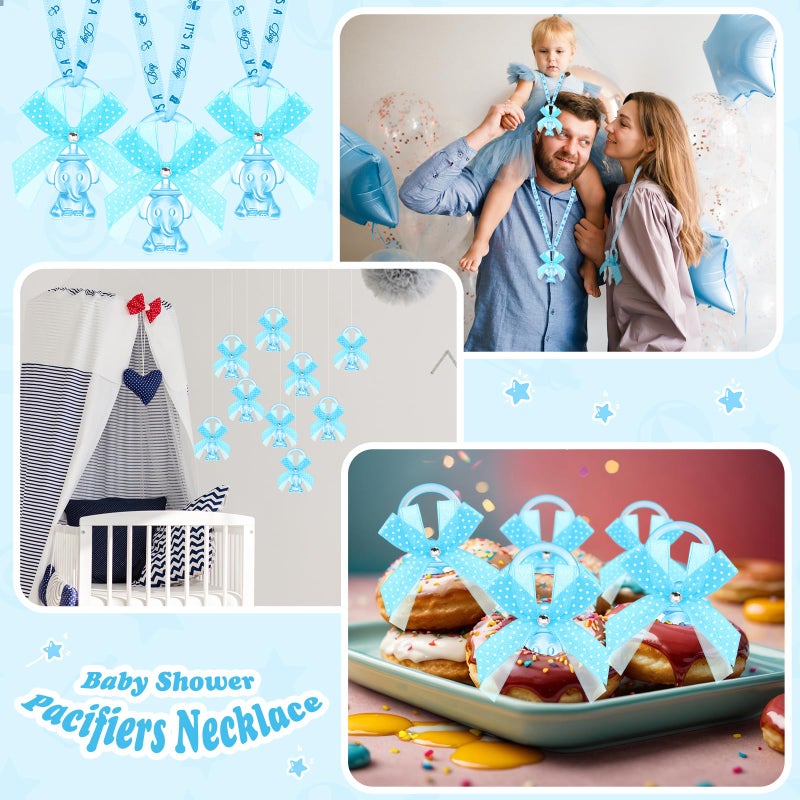 Tondiamo 60 Pcs Baby Shower Pacifiers Elephant Necklace Acrylic Baby Shower Party Favors with Cute Rhinestone Bows for Girls Boys Baby Shower Party Decoration Table Scatter(Blue) - Image 5
