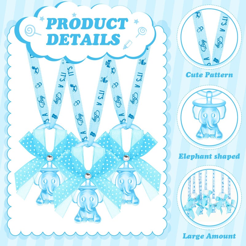 Tondiamo 60 Pcs Baby Shower Pacifiers Elephant Necklace Acrylic Baby Shower Party Favors with Cute Rhinestone Bows for Girls Boys Baby Shower Party Decoration Table Scatter(Blue) - Image 2