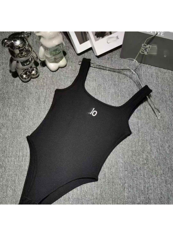 Generic 9074 Wide Shoulder Vest Base Bra One-piece Sleeveless Sling Women's Simple Top Letter One-piece Swimsuit 