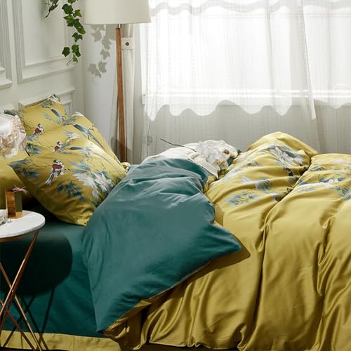 mixinni Garden Style Cotton Flowers and Birds Pattern Printed Duvet Cover Reversible Design Peacock Blue 3 Piece Bedding Duvet Set with Zipper Closure, Perfect for Him and Her-Queen Size - Image 3