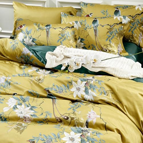 mixinni Garden Style Cotton Flowers and Birds Pattern Printed Duvet Cover Reversible Design Peacock Blue 3 Piece Bedding Duvet Set with Zipper Closure, Perfect for Him and Her-Queen Size - Image 4
