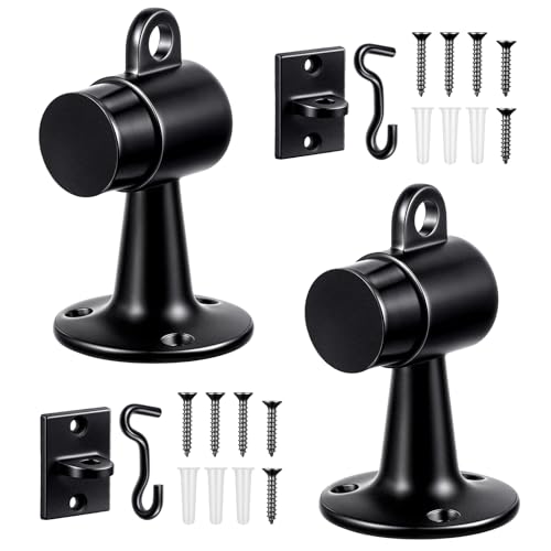 Yaocom 2 Pack Heavy Duty Floor Mounted Door Stop 35 Inch Aluminum Commercial Grade Door Stopper with Rubber Bumper Stainless Steel Screws Black - Image 1