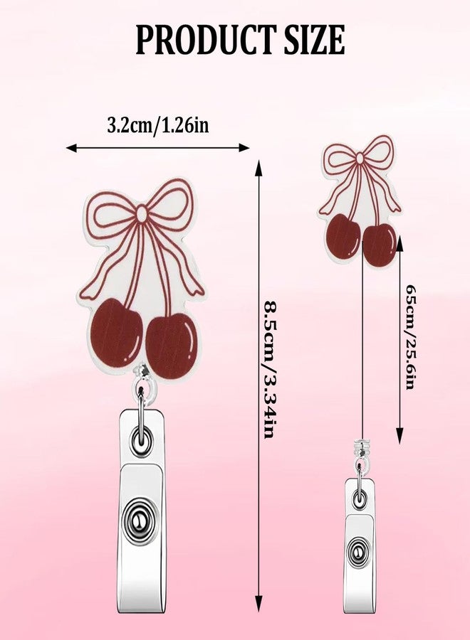 GRITOSE Retractable Badge Reel with Bow & Cherry Design - Heavy Duty 360° Swivel ID Badge Clip, Non-Slip Adjustable Acrylic Badge Holder Cute Badge Reel for Nurses, Police, Office, Students - Image 3