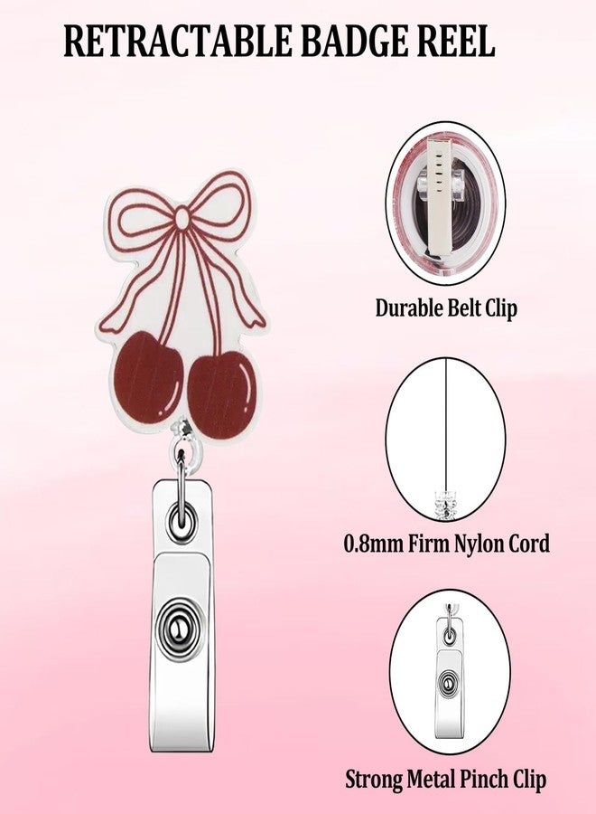 GRITOSE Retractable Badge Reel with Bow & Cherry Design - Heavy Duty 360° Swivel ID Badge Clip, Non-Slip Adjustable Acrylic Badge Holder Cute Badge Reel for Nurses, Police, Office, Students - Image 2
