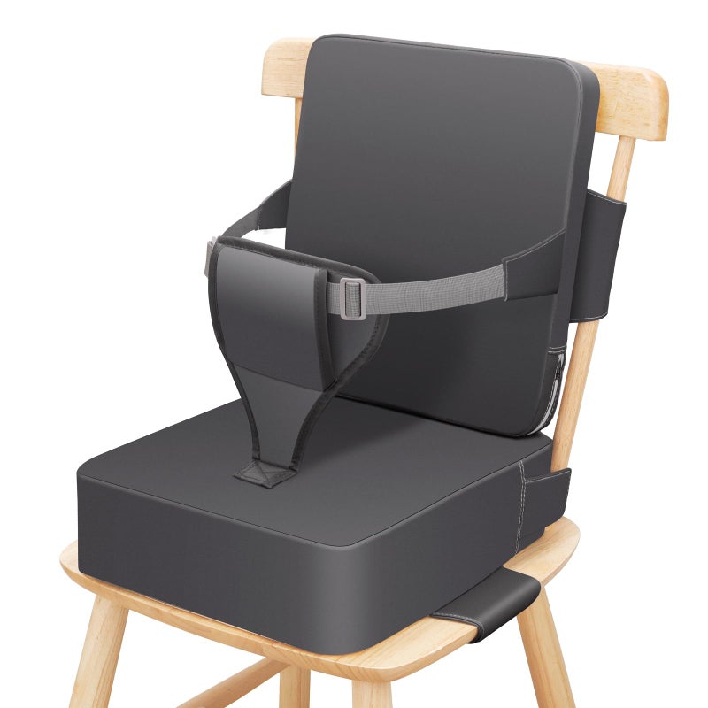 TOTIDYH Toddler Booster Seat for Dining Table, Non-Slip Kitchen Chair Booster Seat with Backrest and Adjustable Straps, Portable PU Waterproof Travel Baby Booster Increasing Cushion - Image 1