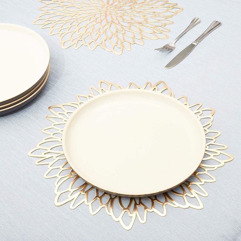 Juvale 10 Pack Gold Vinyl Placemats - 14.4" x 14.4" Round Table Mats and Plate Chargers with Leaf Design for Elegant Table Decor and Protection - Stylish Charger Plates for Events and Wedding Parties - Image 4