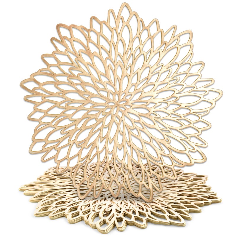 Juvale 10 Pack Gold Vinyl Placemats - 14.4" x 14.4" Round Table Mats and Plate Chargers with Leaf Design for Elegant Table Decor and Protection - Stylish Charger Plates for Events and Wedding Parties - Image 1